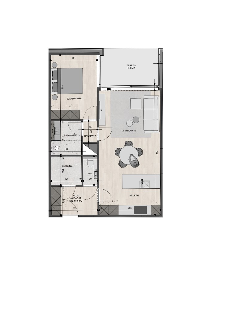 Gelijkvloers appartement van 68,5m² met één slaapkamer 