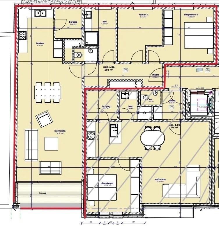 Standaard appartement met 2 slaapkamers in Torhout, bouwjaar 2015, bewoonbare oppervlakte 100.00 