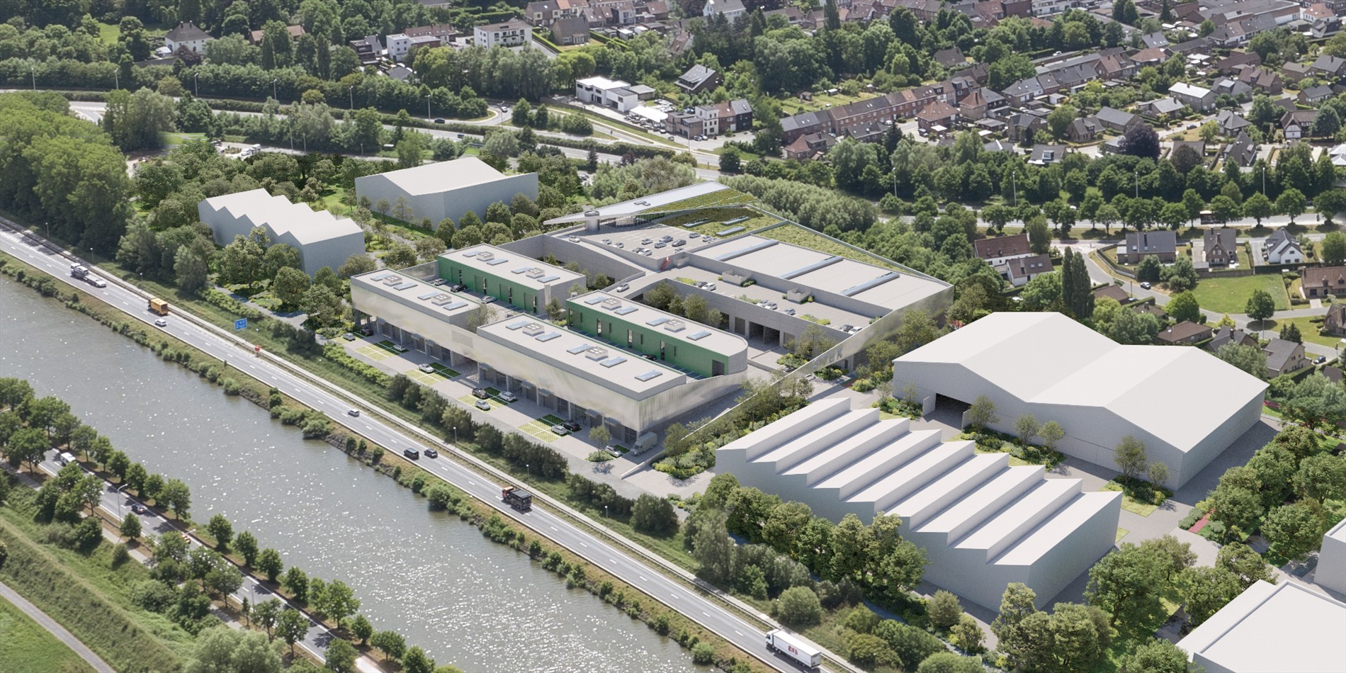 Nieuwbouw magazijnen te koop aan afrit R4 in Drongen