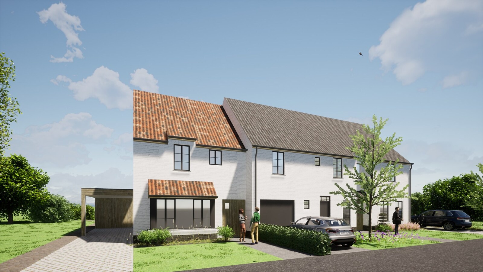 Energiezuinige nieuwbouwwoningen met tuin en open uitzicht in Petegem 