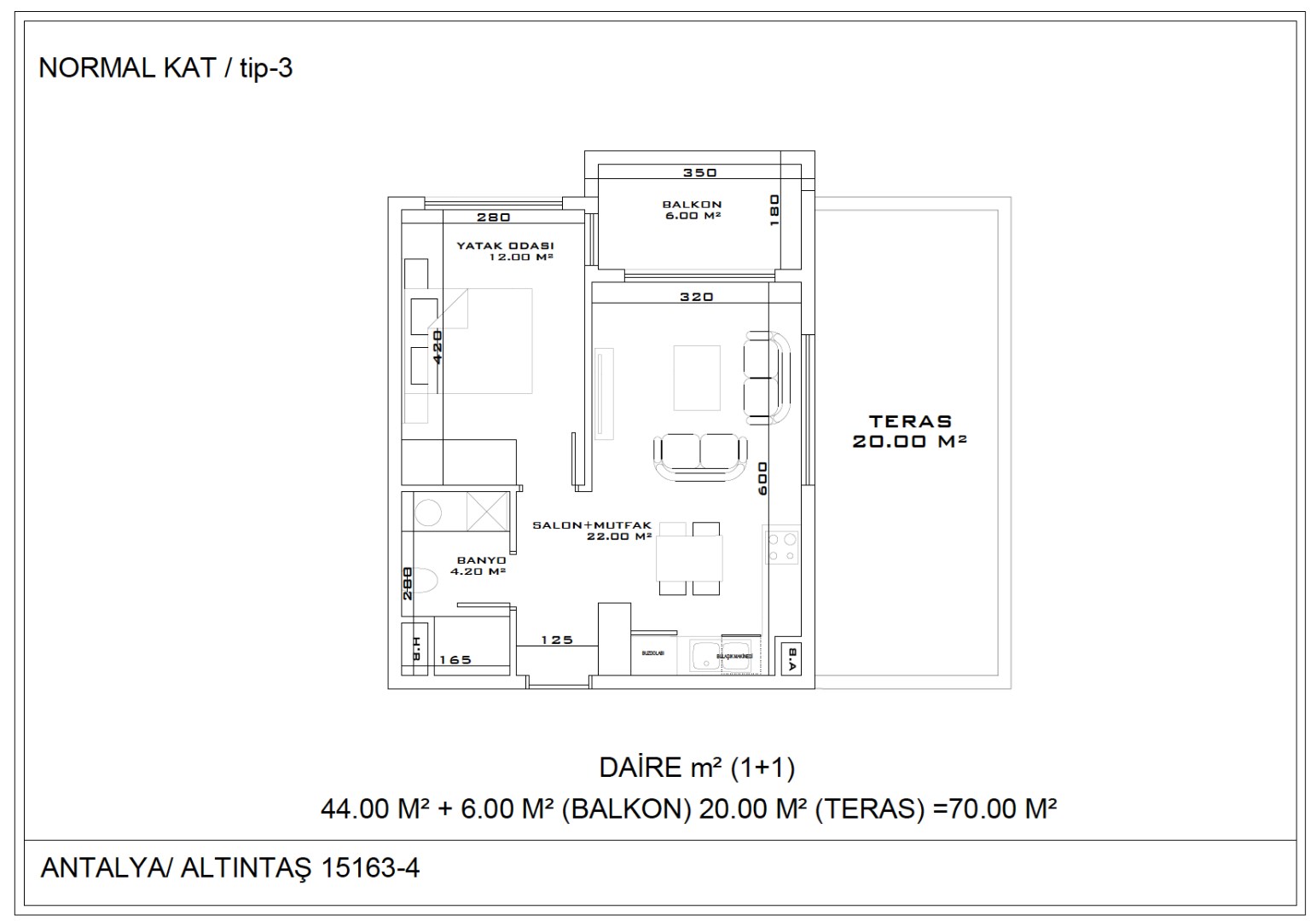 1-slaapkamerappartement met groot terras 